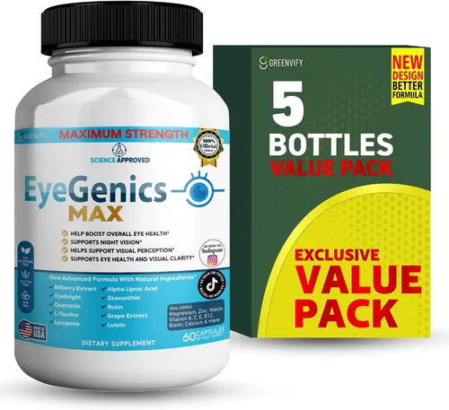 Miniatura 9 de EyeGenics Max Vision Support Supplement, 60 cápsulas, fórmula de salud ocular de máxima fuerza con luteína, extracto de arándano, vitaminas (1)