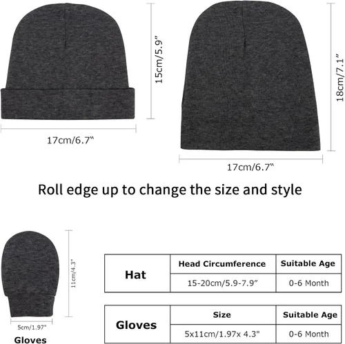 Miniatura 4 de BQUBO Baby Hats and Mittens Infant Cotton Beanie Gloves No Scratch Set Newborn Hospital Hat for Boys Girls 0-6 Months