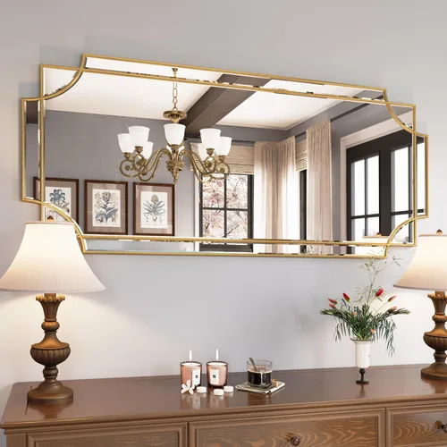 Miniatura 15 de Kelly Miller Espejo con marco dorado para pared, 26 x 26 pulgadas, espejo de tocador cuadrado dorado, espejo decorativo biselado para decoración