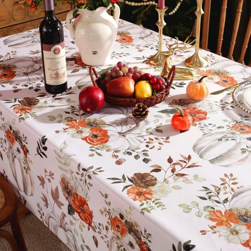Miniatura 7 de Mantel rectangular con estampado de calabaza en acuarela de otoño, mantel rectangular de poliéster para otoño, resistente al agua, sin arrugas