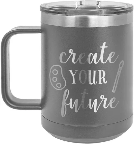 Miniatura 11 de CREATE YOUR FUTURE Negro 15 oz Taza de café w/Slide Tapa superior Taza de café de viaje aislada Ideas de regalos de cumpleaños o Navidad