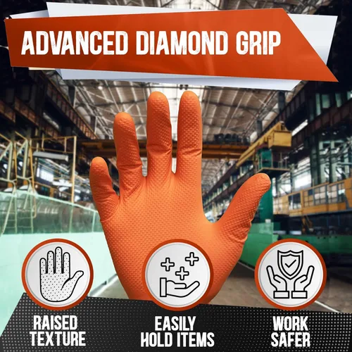 Miniatura 6 de Guantes de nitrilo naranja de 8 mil, de grado mecánico, resistentes al aceite y a los productos químicos, desechables para reparación de automóviles