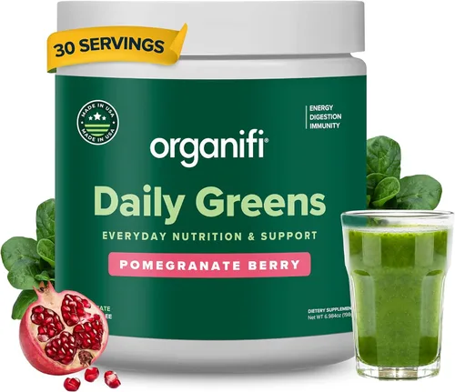 Organifi Daily Greens - Nutrición y apoyo diarios - Polvo de verduras para energía, digestión e inmunidad, 30 porciones