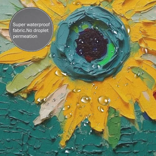 Miniatura 4 de YLATY2405 - Cortina de ducha de girasol para baño, pintura al óleo, hojas verdes, flores, bohemio, tela amarilla abstracta, moderna, impermeable