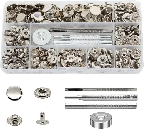 Miniatura 9 de BetterJonny - Juego de 80 cierres a presión de cuero, botones a presión de metal de 0.59 pulgadas (0.591 in) con 4 herramientas de ajuste para ropa