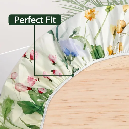 Miniatura 5 de Mantel redondo ajustable floral de primavera y verano con mantel elástico impermeable para exteriores, cubierta de mesa lavable para interiores