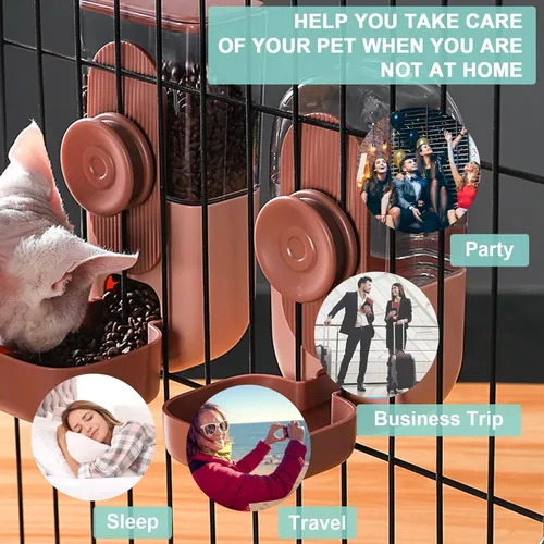 Miniatura 6 de Lemtrflo Dispensador Automático Colgante de Alimentos y Agua, Juego de Alimentador de Gravedad para Conejos, Chinchillas, Conejitos de Indias, Marrón