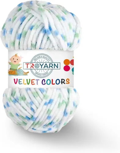 Miniatura 17 de TROYARN Hilo de lana de terciopelo en colores (paquete de 3 madejas) Chenille para manta Amigurumi, hilo para crochet y punto súper voluminoso 3x100