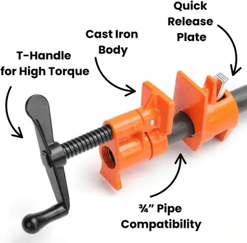 Miniatura 4 de Y&Y Decor Paquete de 4 abrazaderas de tubo de 3/4 pulgadas para pegar madera, hierro fundido resistente, herramientas profesionales para carpintería