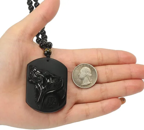Miniatura 8 de Collar de obsidiana negra con dije de protección de amuleto de la suerte con cadena de cuentas extendida, piedra de cristal curativo, collares