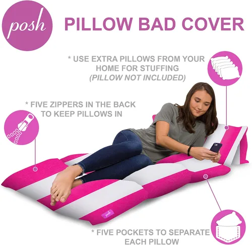 Miniatura 2 de Funda de almohada para el suelo para niños - Fundas premium para almohadas y cojines Lona - Rayas Rosa y Blanca