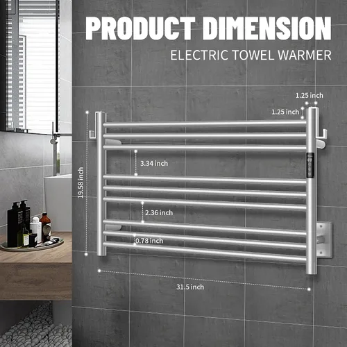 Miniatura 6 de K&KALONZO Calentador de toallas para baño, toallero térmico de 9 barras montado en la pared con temporizador integrado, calentador de toallas