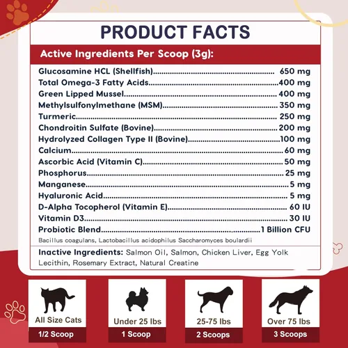 Miniatura 6 de Glucosamina para perros - Suplemento articular para perros - Glucosamina condroitina, MSM, Omega-3, colágeno, alivio del dolor de cadera