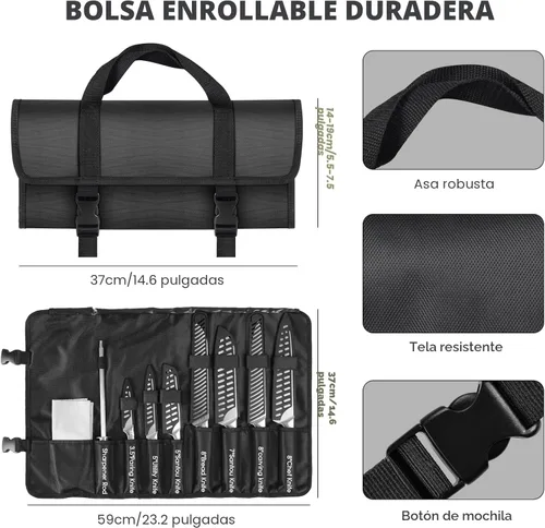 Miniatura 3 de MOSFiATA Juego de cuchillos de cocina, 12 piezas de cuchillos japoneses de acero inoxidable para cocina con bolsa de almacenamiento de tela Oxford