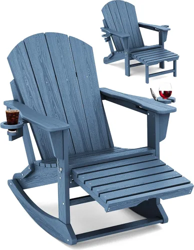 Miniatura 36 de Mecedora Adirondack de KINGYES con Otomana Retráctil y Portavasos, Silla Reclinable de Patio de HDPE Adirondack para Porche, Patio, Balcón, Azul Aqua