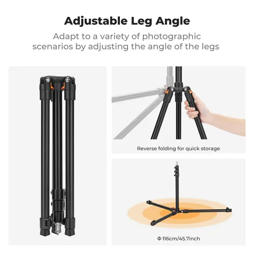 Miniatura 6 de K&F CONCEPT Soporte de luz, trípode de aluminio de 8.5 ft/8.5 pies con cabeza de bola y soporte para tableta de teléfono, soporte de fotografía