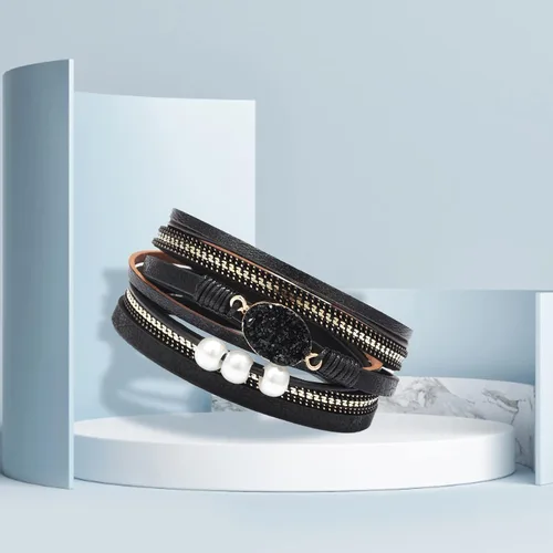 Miniatura 3 de Long tiantian Pulseras para mujer, pulseras bohemias de moda, pulseras de cuero para mujer, pulseras apilables de varias capas, joyería occidental