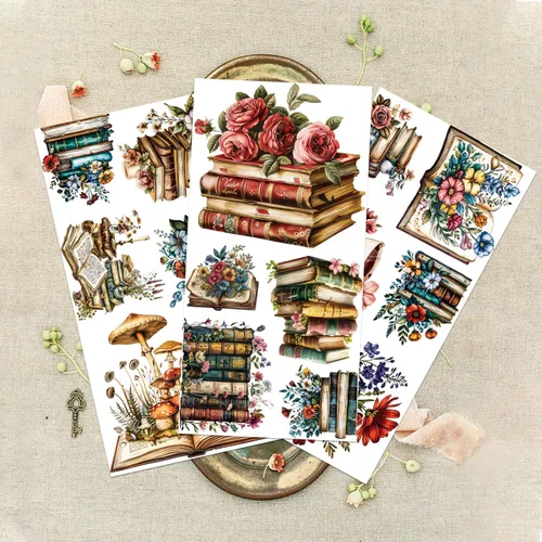 Miniatura 3 de GLOBLELAND 3 hojas de transferencia de flores vintage para muebles, 6 x 12 pulgadas, libro y hongos frotados en transferencia, autoadhesivos, arte