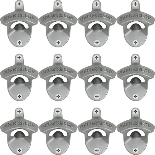 Miniatura 37 de Abridor de tapas de botellas de montaje en pared de plata antigua, abridor de cerveza vintage montado en poste ABIERTO AQUÍ Antiguo (6 paquetes)