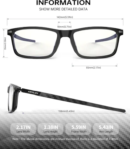 Miniatura 4 de ANYLUV Blue Light Glasses for Men,Rectangle Business Style Glasses, Carbon Fiber Straight Legs Glasses for Eye Protection