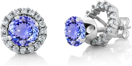 Miniatura 147 de Gem Stone King Aretes redondos de plata de ley 925 de 0.236 in con piedra natal extraíble para mujer