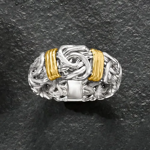 Miniatura 6 de Ross-Simons Anillo bizantino de plata de ley con estaciones de oro de 14 quilates Talla 7 Plata Esterlina no conocido