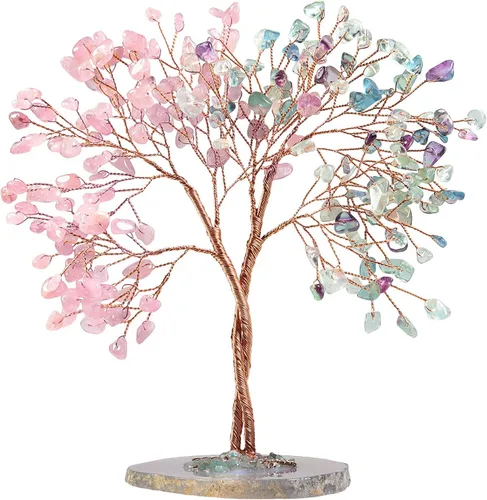 Miniatura 9 de Nupuyai Árbol de dinero hecho a mano de buena suerte con base de ágata en rodajas de ágata, piedra de cristal de energía curativa, árbol bonsái