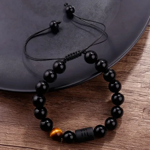Miniatura 12 de SUMMER LOVE Pulsera del zodiaco para hombres y mujeres, 0.394 pulgadas, piedra de ónix negro natural, signo de estrella, constelación, pulsera