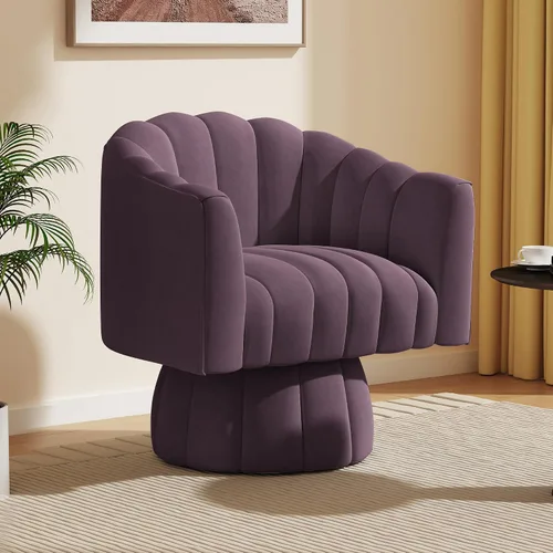 Miniatura 25 de Dewhut Silla giratoria decorativa, silla giratoria de 360° con reposabrazos, tapizada de piel sintética, sofá individual, silla de lectura para sala