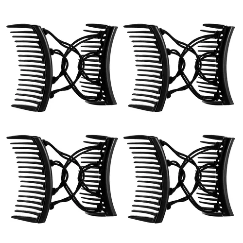 Ptwola 4 piezas de peine mágico para el cabello, elástico, ajustable, doble peine vintage, elástico, para moños, horquillas, pasadores laterales,