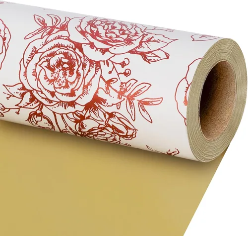 Miniatura 11 de LaRibbons Rollo de papel de regalo reversible floral azul, elegante diseño de peonía azul y blanco, envoltura de regalo china para el día de San