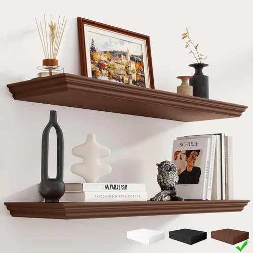 Miniatura 18 de Fun Memories Estantes flotantes de 24 pulgadas de largo, 9.3 pulgadas de profundidad, estantes flotantes de corona clásica para pared, estantes
