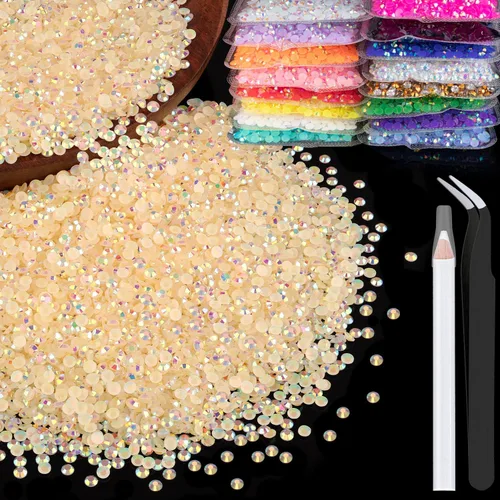 Miniatura 13 de 5000 piezas de diamantes de imitación de resina de 0.118 pulgadas a granel, color verde oscuro AB con parte trasera plana, diamantes de imitación