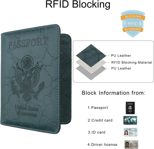 Miniatura 4 de WALNEW Soporte para pasaporte para viajes, funda de pasaporte RFID para mujeres y hombres, funda de piel sintética para pasaporte con soporte