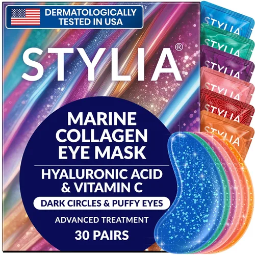 Miniatura 14 de Stylia Parches para usar debajo de los ojos para ojos hinchados y ojeras (20 pares) – Mascarilla de oro de 24 quilates para usar debajo de los ojos