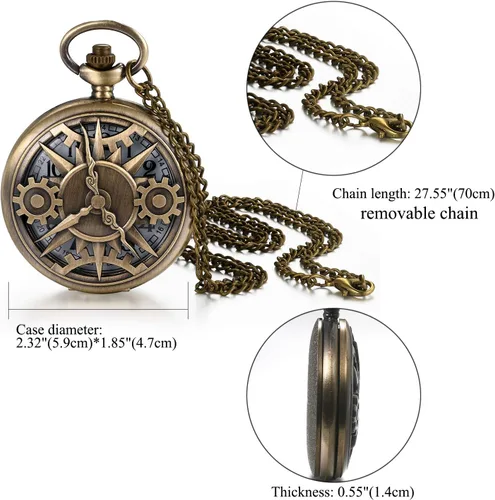 Miniatura 5 de JewelryWe Reloj de bolsillo con diseño de mapa de The Marauder's - Reloj de cuarzo clásico con cadena