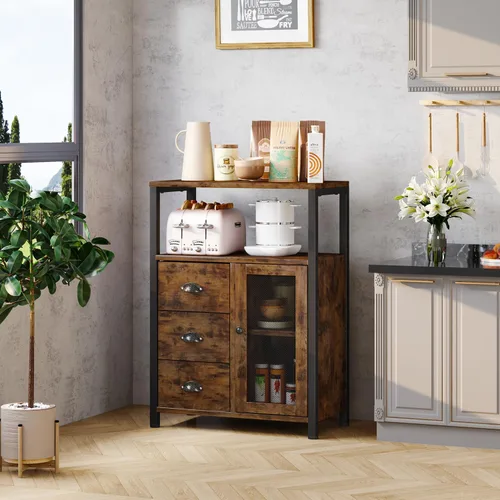 Miniatura 5 de Homeiju Gabinete de almacenamiento de piso de baño con 3 cajones extraíbles y 1 puerta, gabinete de almacenamiento industrial para cocina, sala