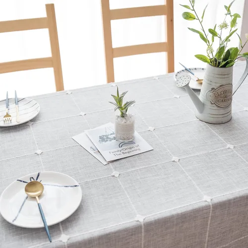 Miniatura 4 de Oubonun Mantel rectangular de lino de algodón, resistente a las arrugas y resistente al agua, lavable a máquina con borlas para cocina y comedor, 55