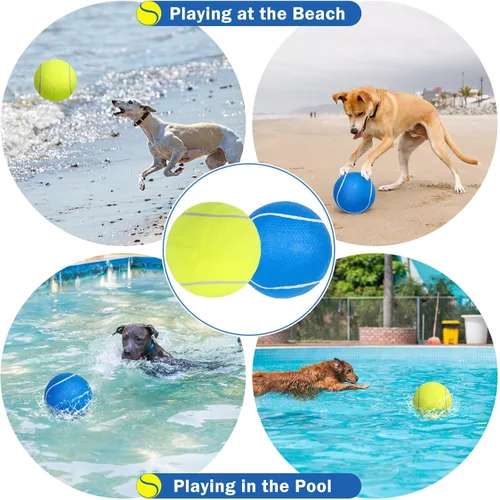 Miniatura 3 de SCENEREAL Pelota de tenis gigante para perros, paquete de 2, pelotas de tenis grandes de 9.5 pulgadas de grosor mejorado para perros, juguetes