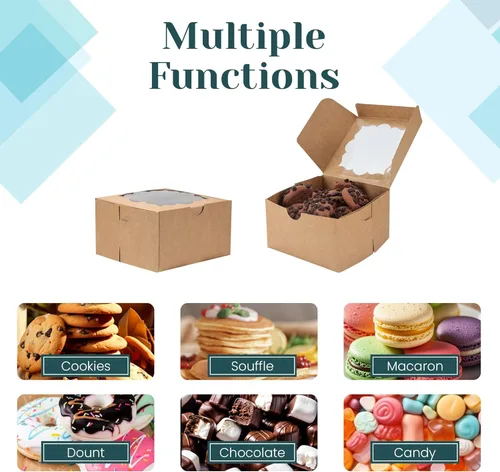Miniatura 6 de NPLUX - 50 cajas de galletas con ventana, cajas de panadería, cajas pequeñas para dulces, cajas de pastelería de 4 x 4 x 2.5 pulgadas, regalos