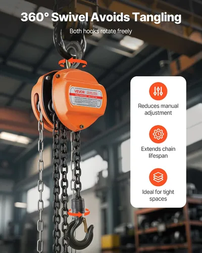 Miniatura 6 de VEVOR Polipasto de cadena manual, capacidad de 1/2 tonelada de 1100 libras, bloque de cadena manual con cadena galvanizada G80 mejorada, altura