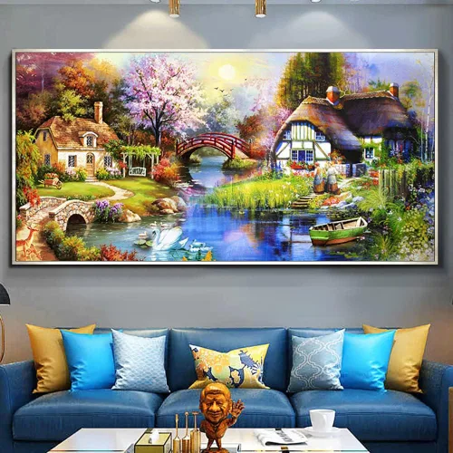 Miniatura 25 de Twinkel Pinkel Kits de pintura de diamantes 5D grandes para adultos, paisaje, cabaña, taladro completo, pintura de diamante, arte de bordado