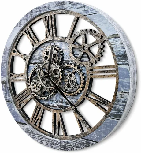 Reloj de pared grande estilo B de 24 pulgadas, reloj de pared con engranaje móvil, relojes de pared vintage de gran tamaño para decoración de sala