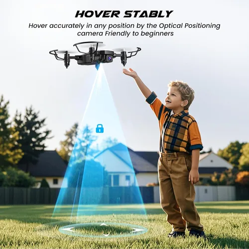 Miniatura 4 de SIMREX Mini dron con cámara 720P para niños y principiantes, cuadricóptero RC plegable, posicionamiento de flujo óptico, retención de altitud, giro
