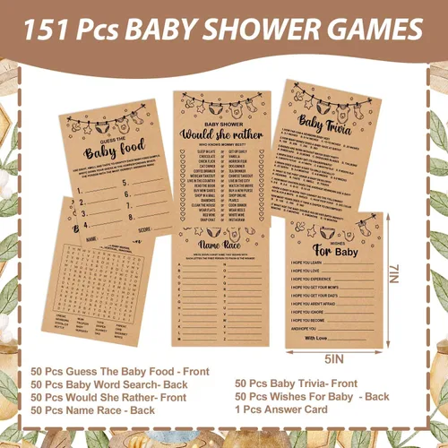 Miniatura 2 de Paquete de juegos de baby shower para 50 invitados, juegos apilables, adultos, 150 tarjetas de juego y 1 tarjeta de respuesta