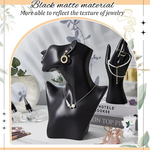 Miniatura 5 de Kigley - Juego de exhibición de joyería con maniquí que incluye soporte para busto boutique, soporte para pendientes, exhibidor de mano y soporte