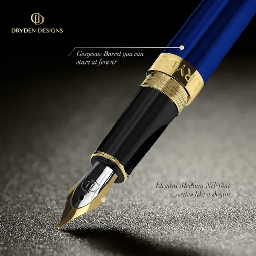 Miniatura 3 de Pluma estilográfica Dryden Luxury, clásica y moderna, de colección ejecutiva y vintage, idea de regalo de negocios y para la caligrafía, Azul Azul