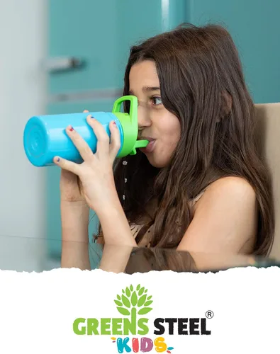 Miniatura 7 de Botella de agua para niños, 12 onzas, color azul, a prueba de fugas con popote y asa, 24 horas de frío, acero inoxidable de doble pared aislada