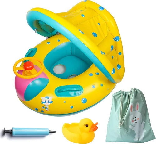 Flotadores inflables para piscina para bebés con toldo de protección solar extraíble, flotadores para niños pequeños con asiento y asa, flotadores