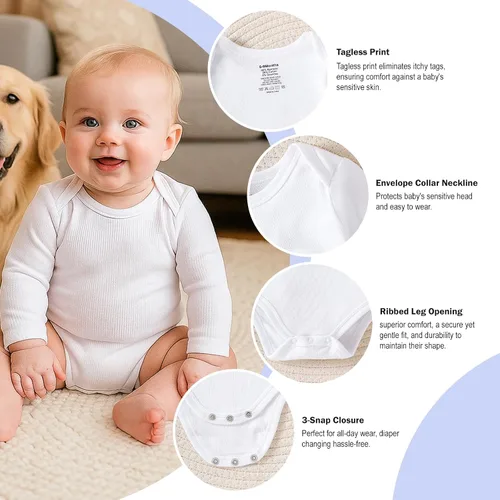 Miniatura 22 de DEFAHN Paquete de 2 mamelucos unisex para bebé, viscosa súper suave de bambú, unicolor de manga larga para bebés niños y niñas